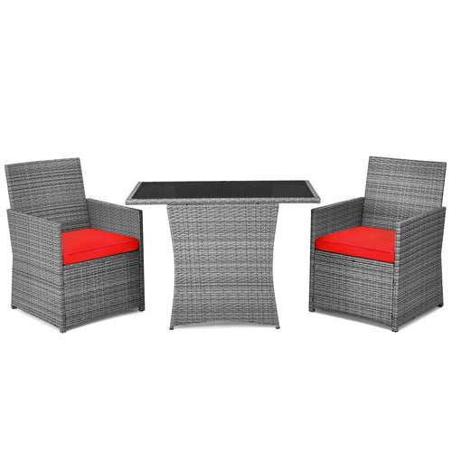3 Piece Patio Rattan Furniture Set, Cushioned Armrest Sofa, Red