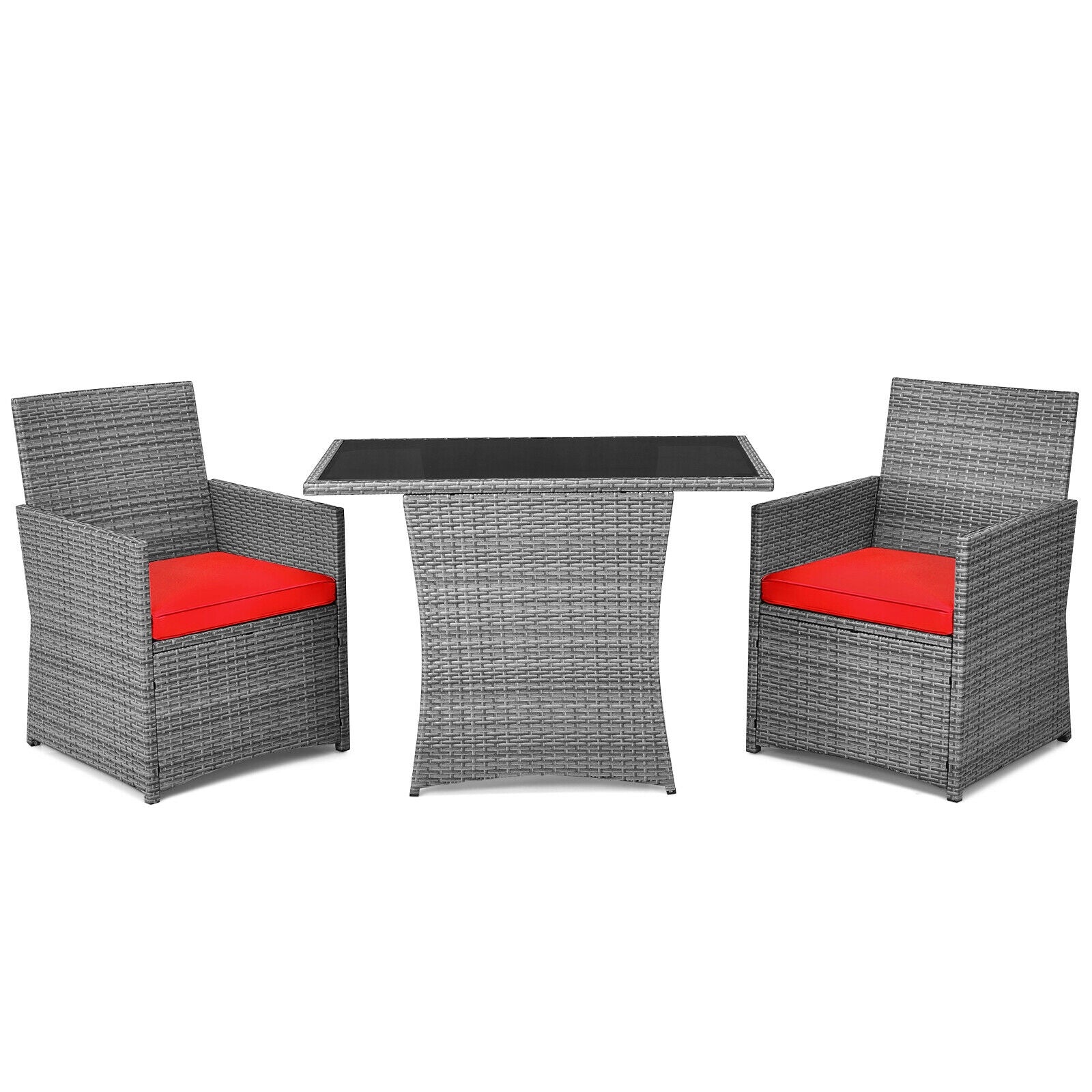 3 Pieces Patio Rattan Furniture Set with Cushioned Armrest Sofa, Red Patio Conversation Sets Red at Gallery Canada