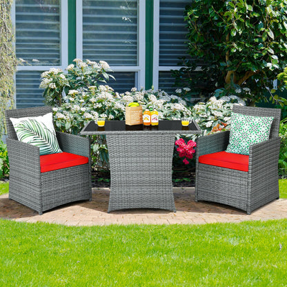 3 Pieces Patio Rattan Furniture Set with Cushioned Armrest Sofa, Red Patio Conversation Sets at Gallery Canada