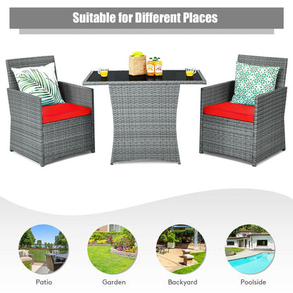 3 Pieces Patio Rattan Furniture Set with Cushioned Armrest Sofa, Red Patio Conversation Sets at Gallery Canada