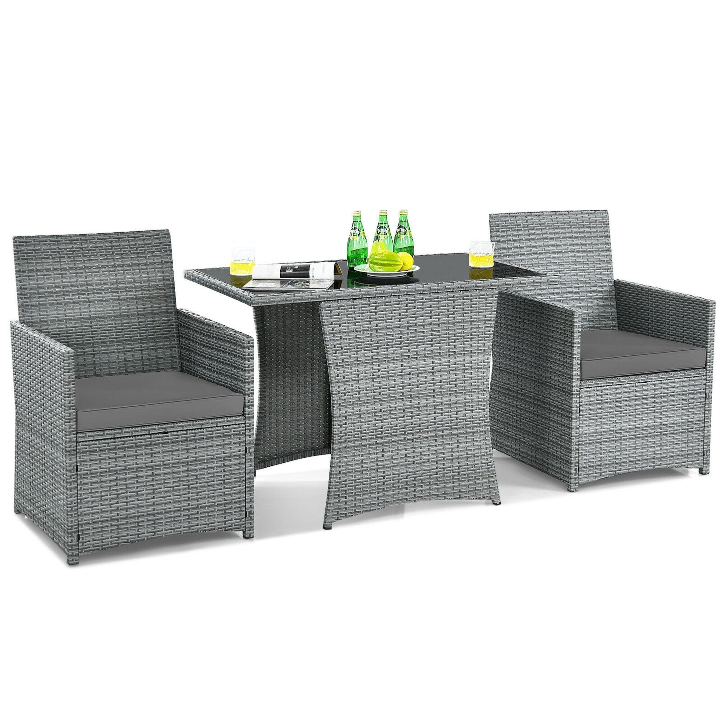 3 Pieces Patio Rattan Furniture Set with Cushioned Armrest Sofa, Gray Patio Conversation Sets at Gallery Canada