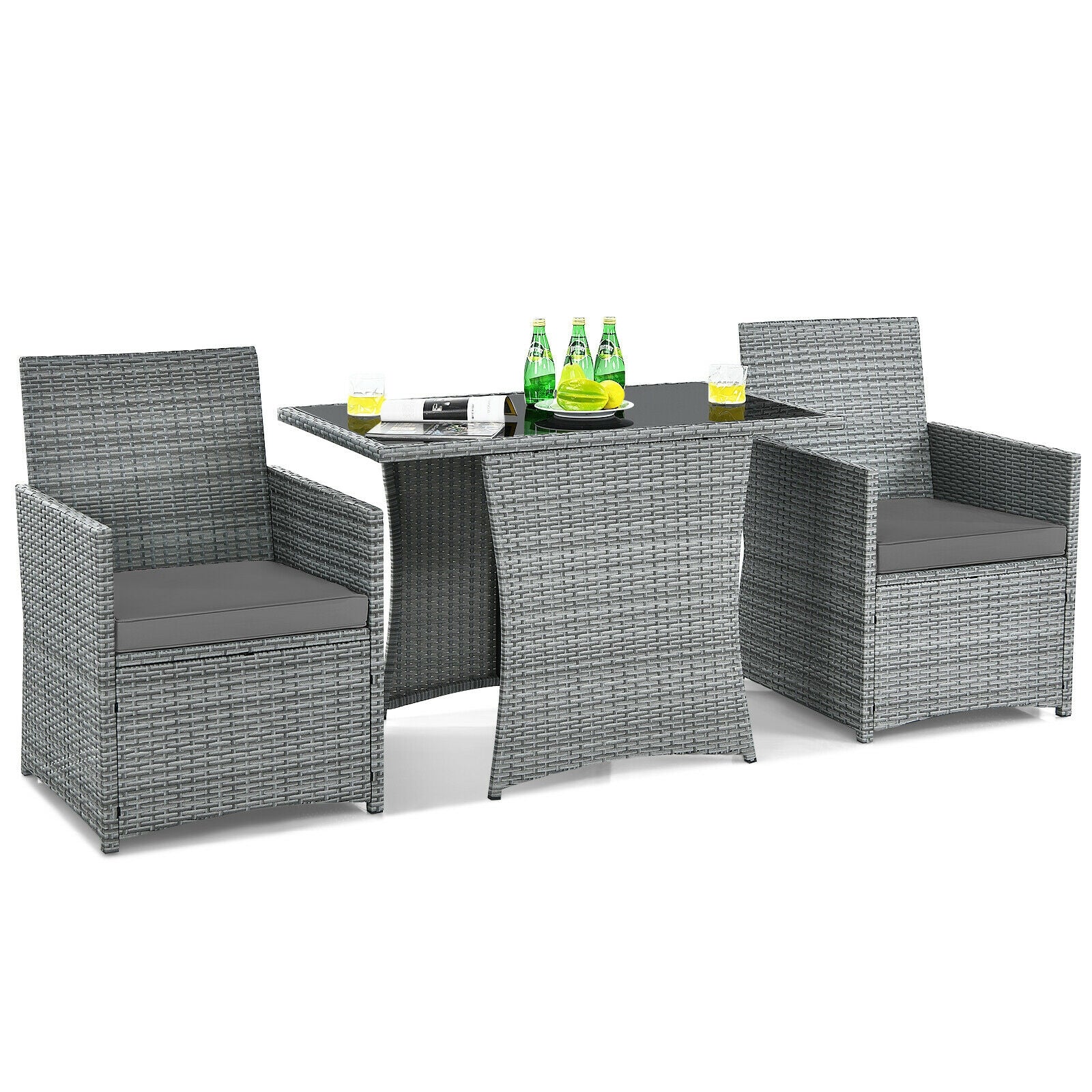 3 Pieces Patio Rattan Furniture Set with Cushioned Armrest Sofa, Gray Patio Conversation Sets at Gallery Canada