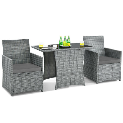 3 Pieces Patio Rattan Furniture Set with Cushioned Armrest Sofa, Gray Patio Conversation Sets at Gallery Canada