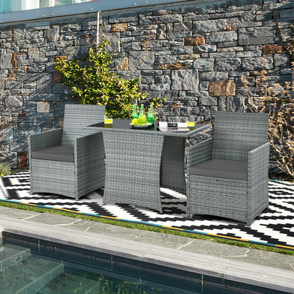 3 Pieces Patio Rattan Furniture Set with Cushioned Armrest Sofa, Gray Patio Conversation Sets at Gallery Canada