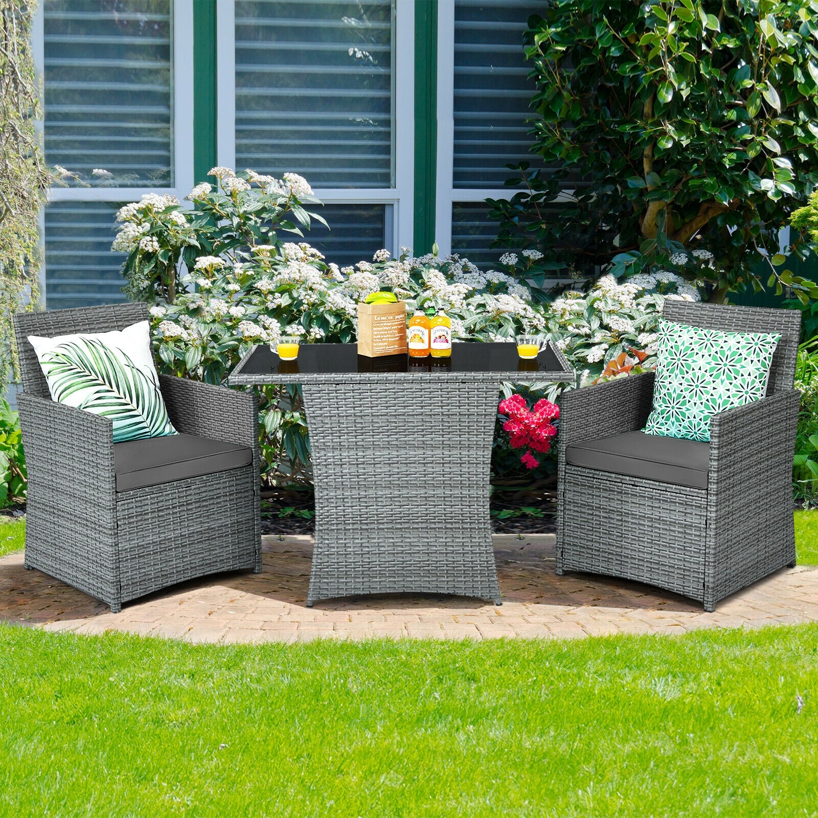 3 Pieces Patio Rattan Furniture Set with Cushioned Armrest Sofa, Gray Patio Conversation Sets at Gallery Canada