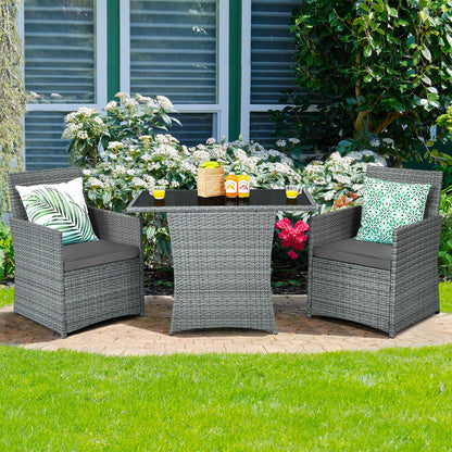 3 Pieces Patio Rattan Furniture Set with Cushioned Armrest Sofa, Gray Patio Conversation Sets at Gallery Canada