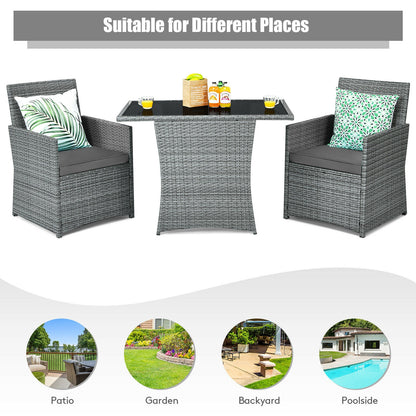 3 Pieces Patio Rattan Furniture Set with Cushioned Armrest Sofa, Gray Patio Conversation Sets at Gallery Canada
