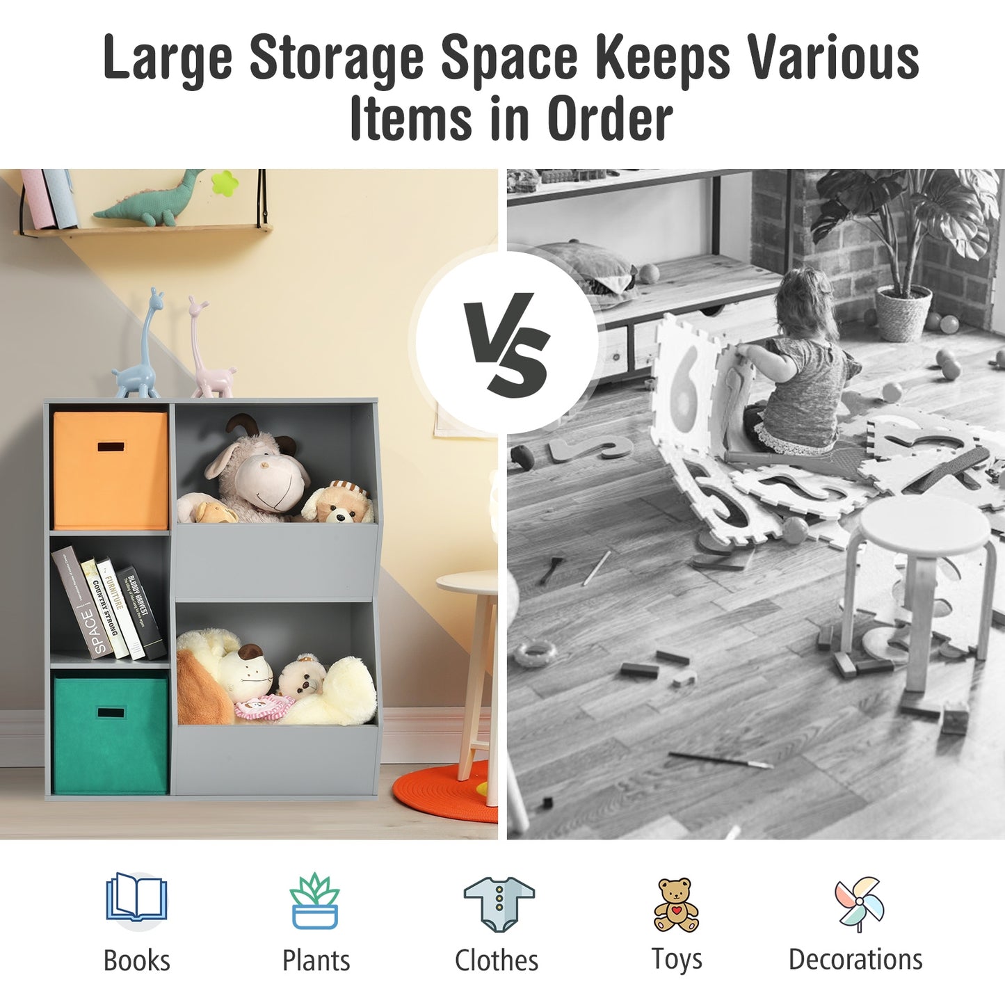 Kids Toy Storage Cabinet Shelf Organizer , Gray Kids Storage at Gallery Canada