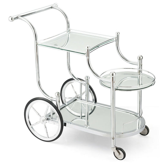 Kitchen Rolling Bar Cart with Tempered Glass Suitable for Restaurant and Hotel, White - Gallery Canada