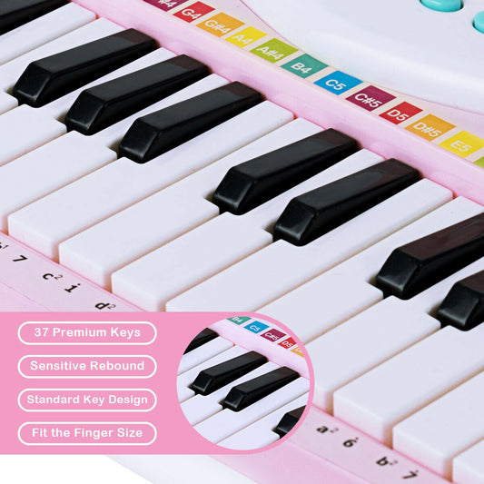 Multifunctional 37 Electric Keyboard Piano with Microphone, Pink - Gallery Canada
