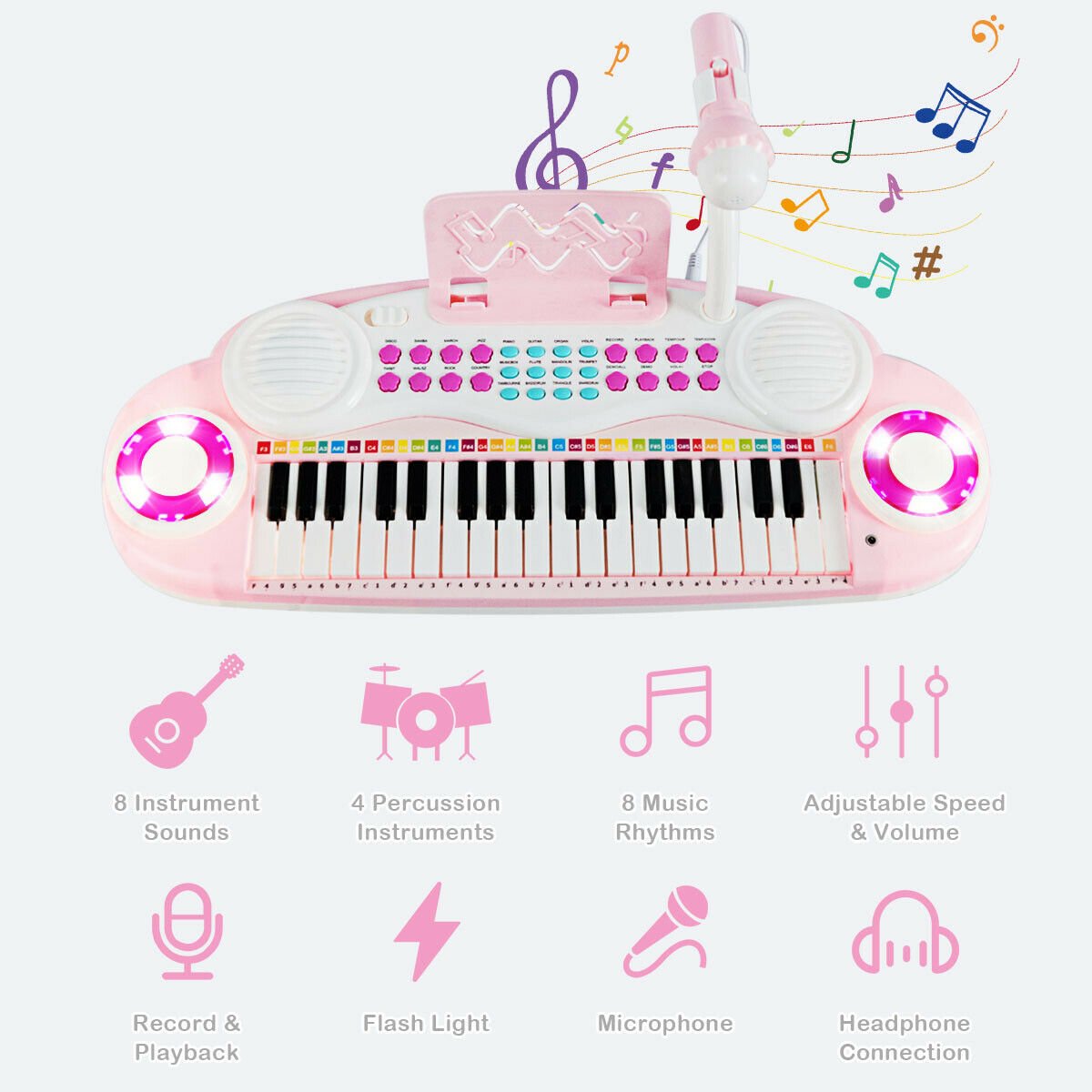 Multifunctional 37 Electric Keyboard Piano with Microphone, Pink at Gallery Canada