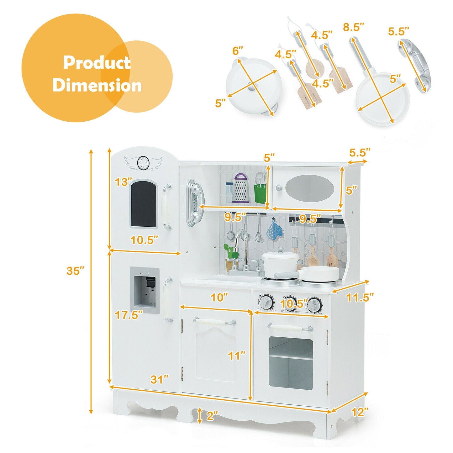 Kitchen Pretend Play Cookware Set Toys for Kids with Water Dispenser, White Play Kitchen Sets at Gallery Canada