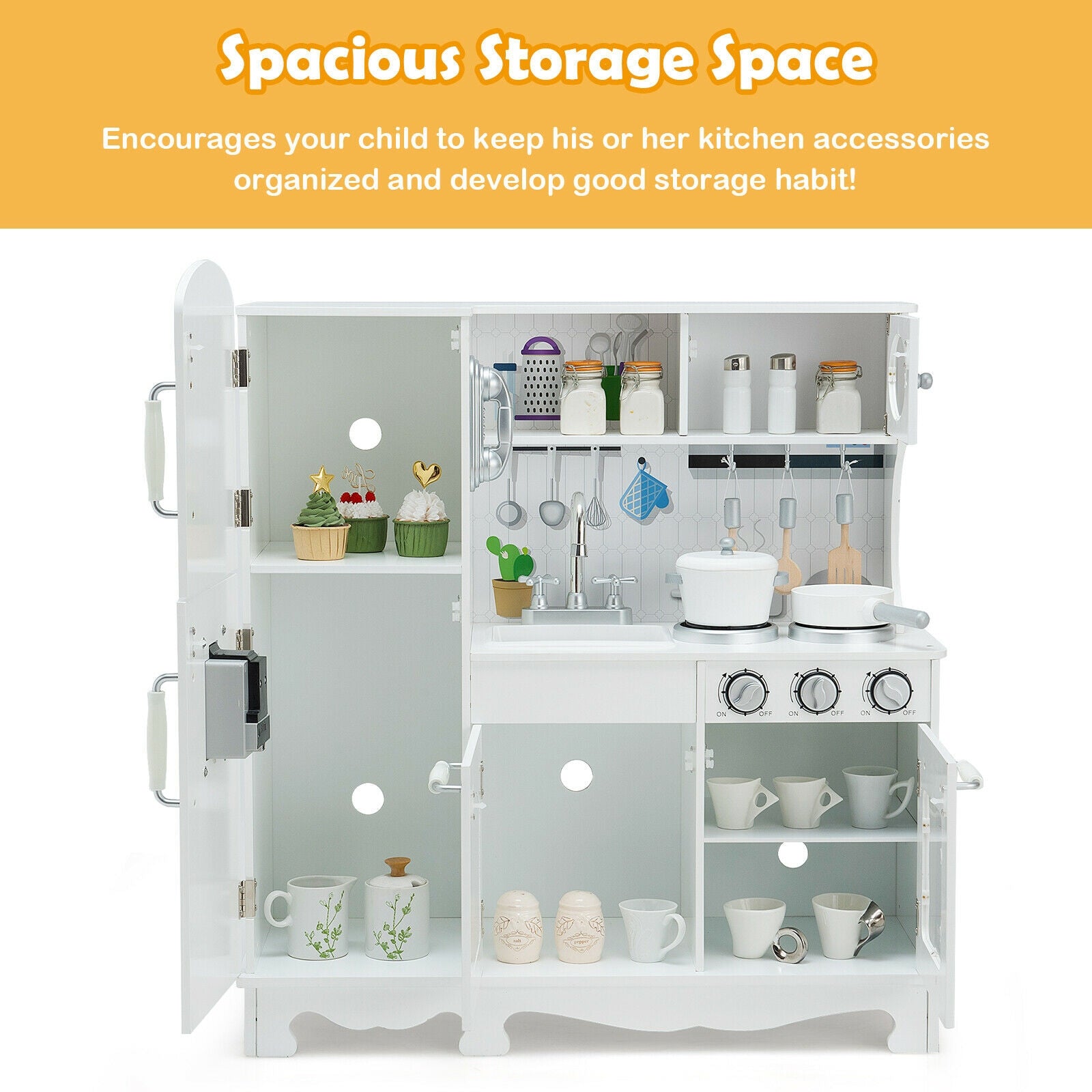 Kitchen Pretend Play Cookware Set Toys for Kids with Water Dispenser, White Play Kitchen Sets at Gallery Canada