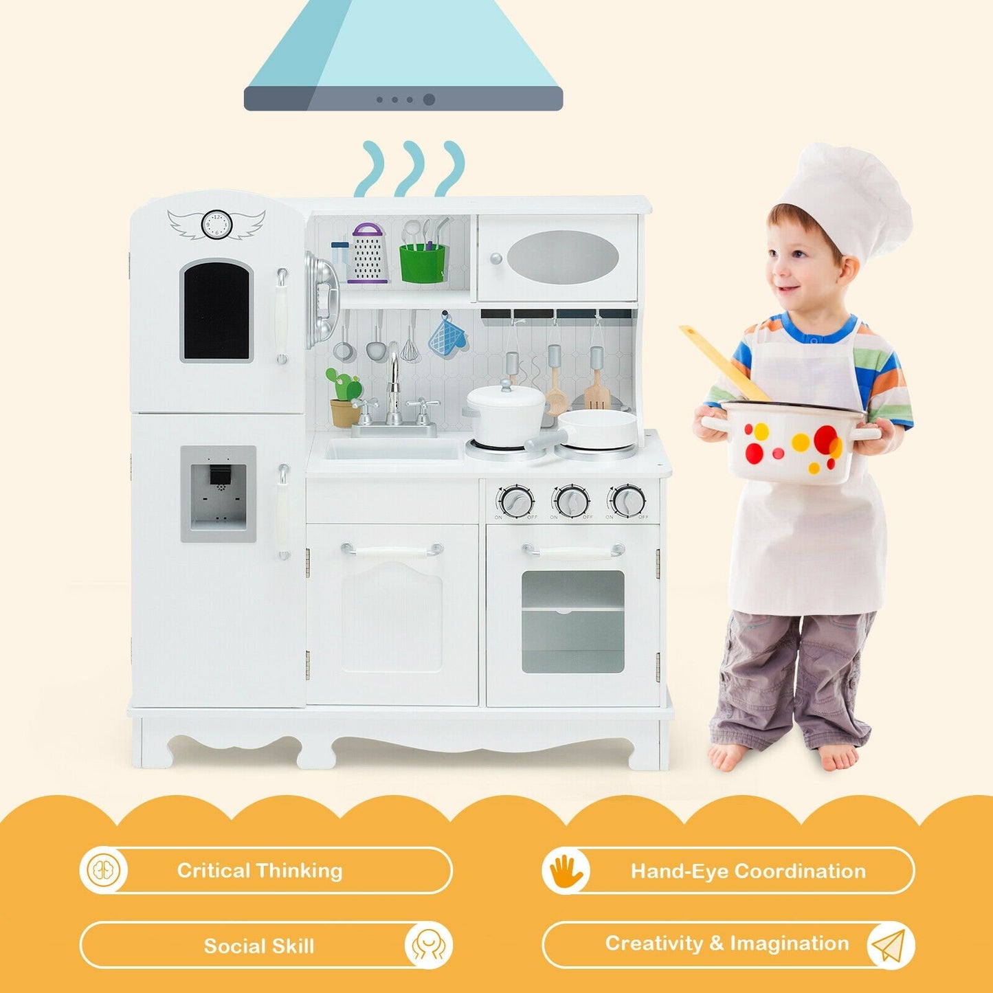 Kitchen Pretend Play Cookware Set Toys for Kids with Water Dispenser, White - Gallery Canada