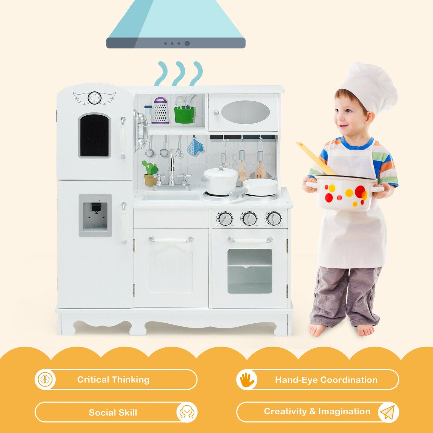 Kitchen Pretend Play Cookware Set Toys for Kids with Water Dispenser, White Play Kitchen Sets at Gallery Canada
