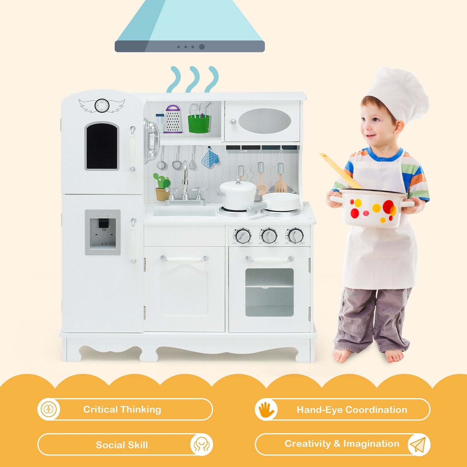 Kitchen Pretend Play Cookware Set Toys for Kids with Water Dispenser, White Play Kitchen Sets at Gallery Canada