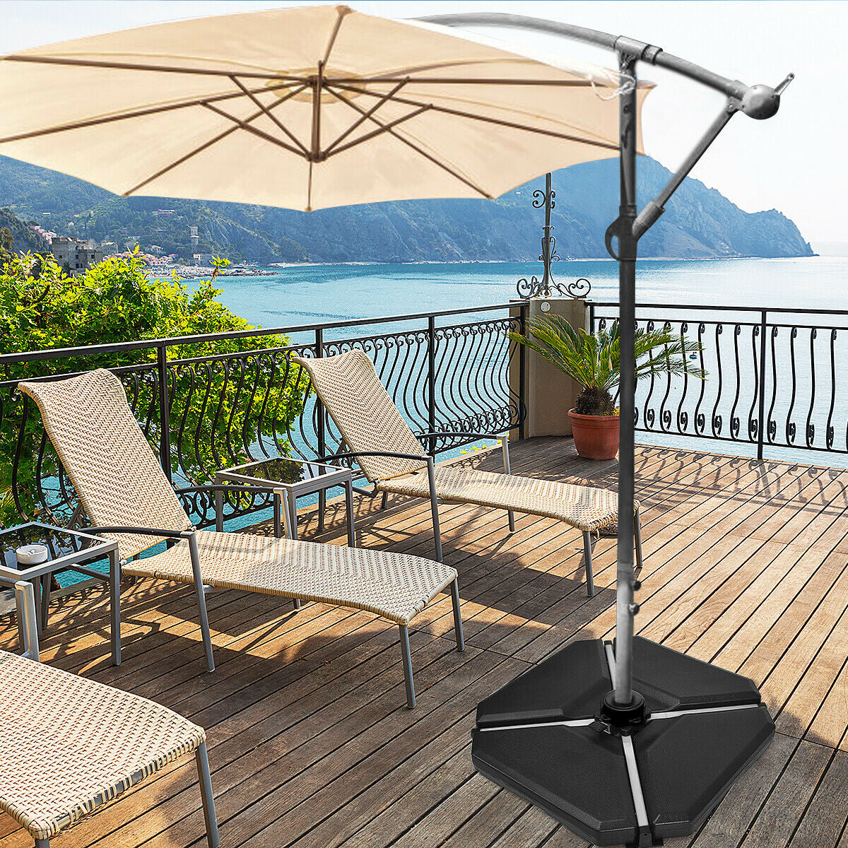 4 Pieces 195 lbs Patio Cantilever Offset Umbrella Base Weight Sand, Black Outdoor Umbrella Bases at Gallery Canada