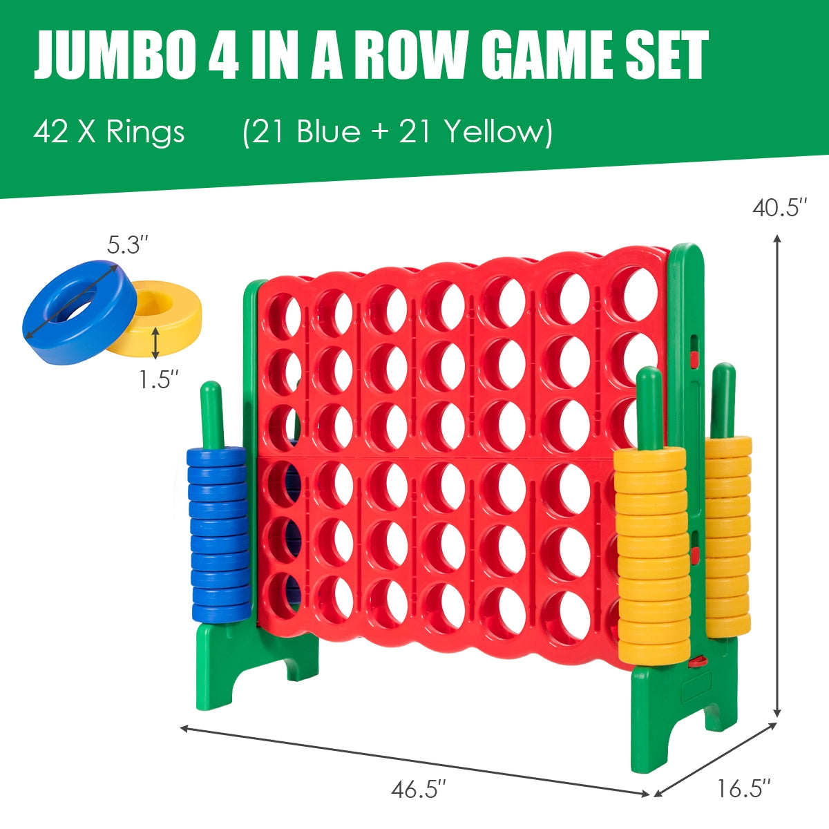 Jumbo 4-to-Score Giant Game Set with 42 Jumbo Rings and Quick-Release Slider, Green Lawn Games at Gallery Canada
