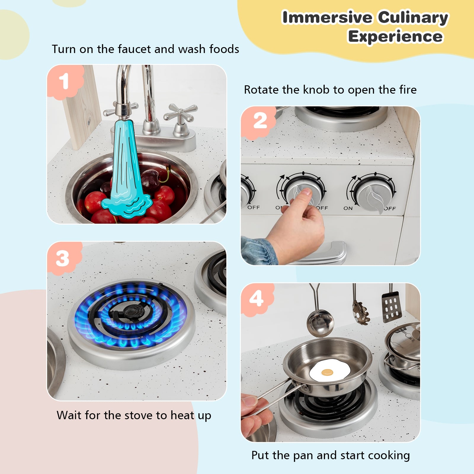 Vintage Play Kitchen Pretend Kids Cooking Playset Toys with Water Dispense, White Play Kitchen Sets at Gallery Canada