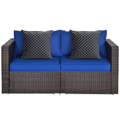 2 Pieces Patio Rattan Sectional Conversation Sofa Set, Navy Outdoor Sectionals at Gallery Canada