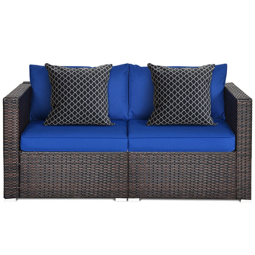 2-Piece Patio Rattan Sectional Conversation Sofa Set, Navy