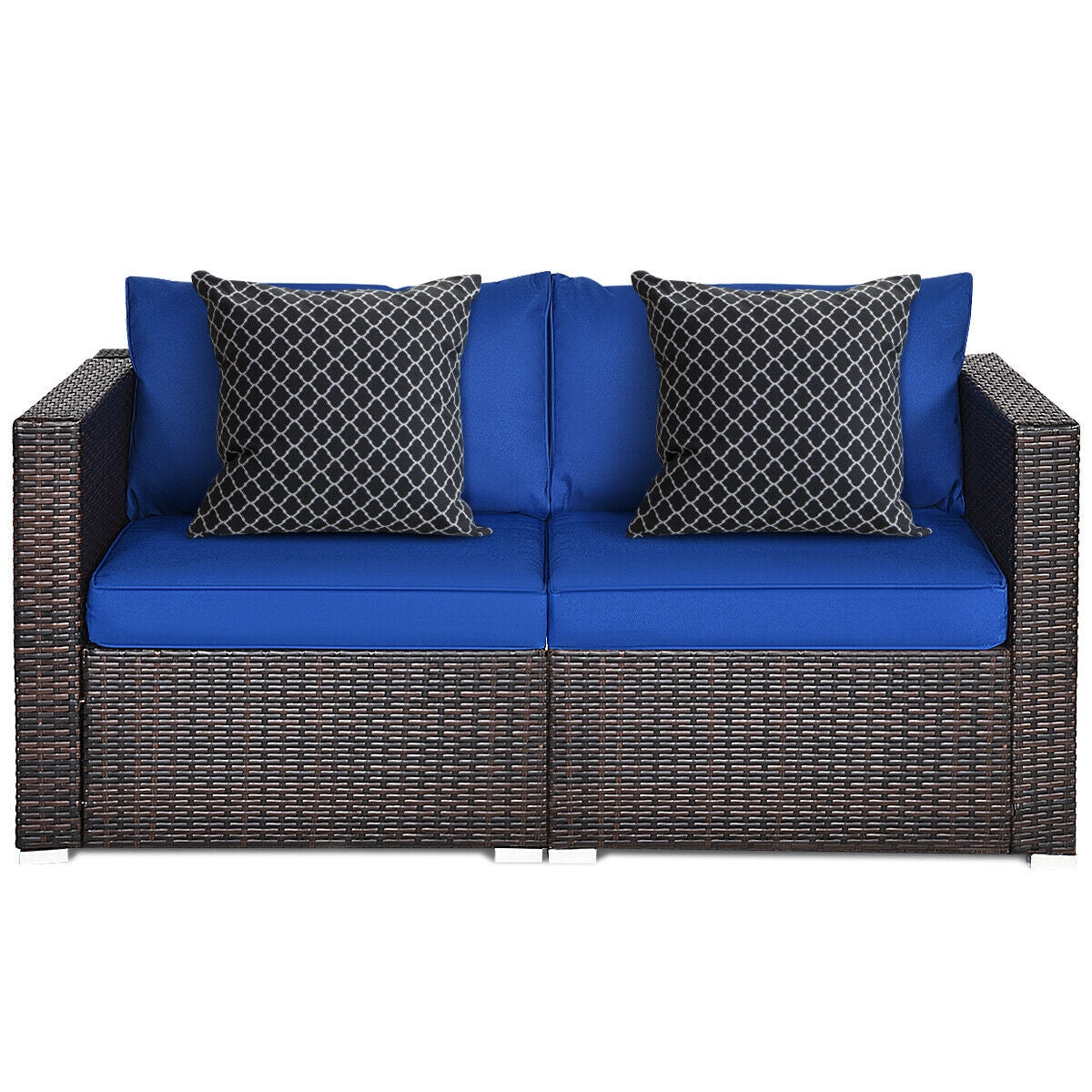 2-Piece Patio Rattan Sectional Conversation Sofa Set, Navy Outdoor Sectionals Navy at Gallery Canada