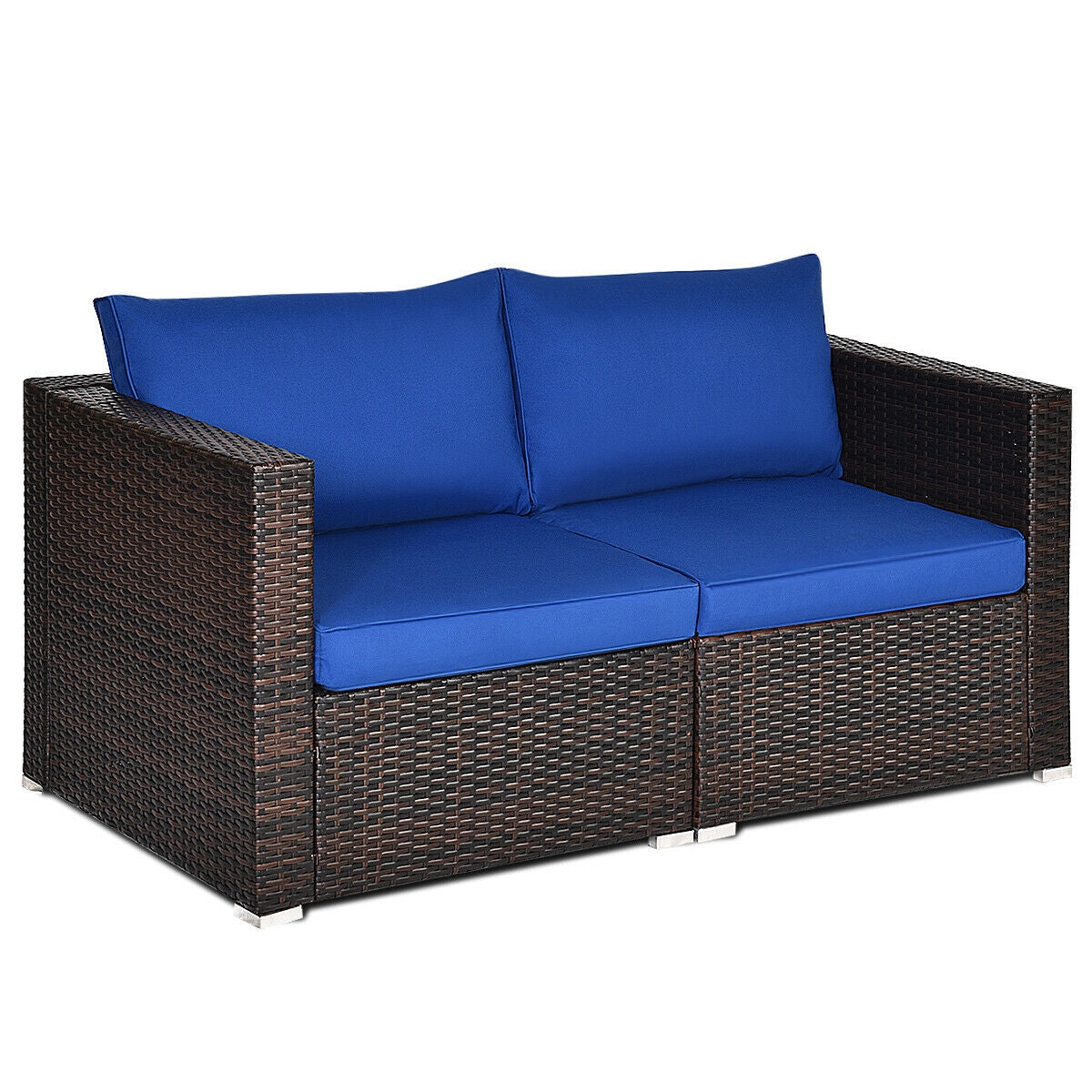 2 Pieces Patio Rattan Sectional Conversation Sofa Set, Navy Outdoor Sectionals at Gallery Canada