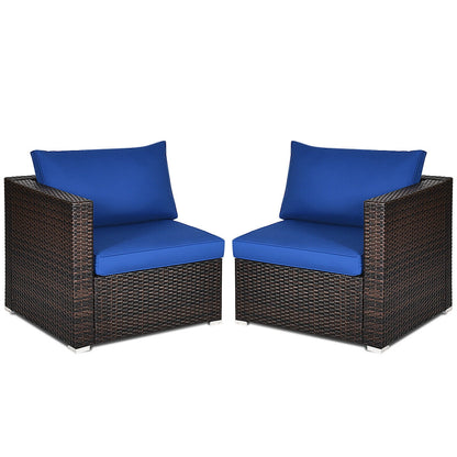 2 Pieces Patio Rattan Sectional Conversation Sofa Set, Navy Outdoor Sectionals at Gallery Canada