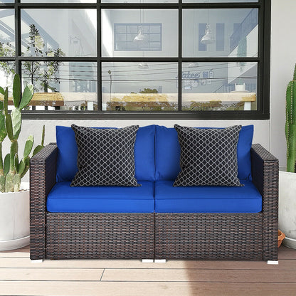 2 Pieces Patio Rattan Sectional Conversation Sofa Set, Navy Outdoor Sectionals at Gallery Canada