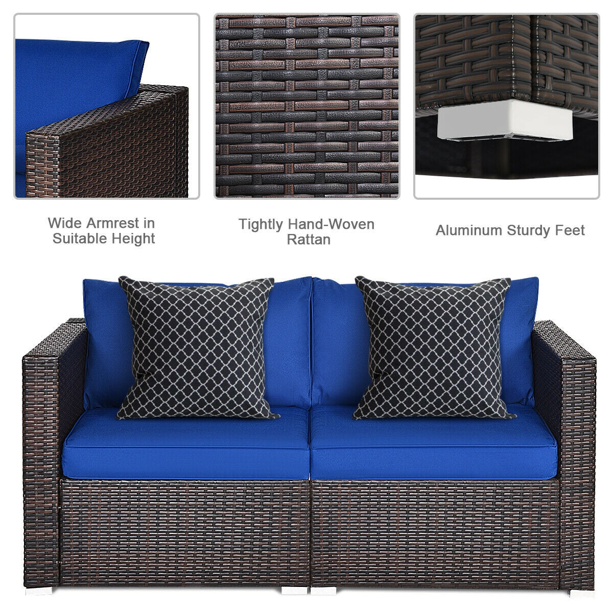 2 Pieces Patio Rattan Sectional Conversation Sofa Set, Navy Outdoor Sectionals at Gallery Canada