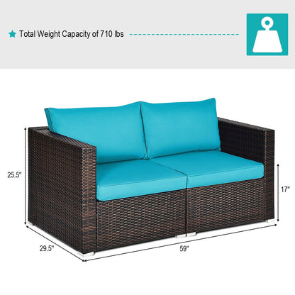 2PCS Patio Rattan Sectional Conversation Sofa Set, Blue Outdoor Sectionals at Gallery Canada