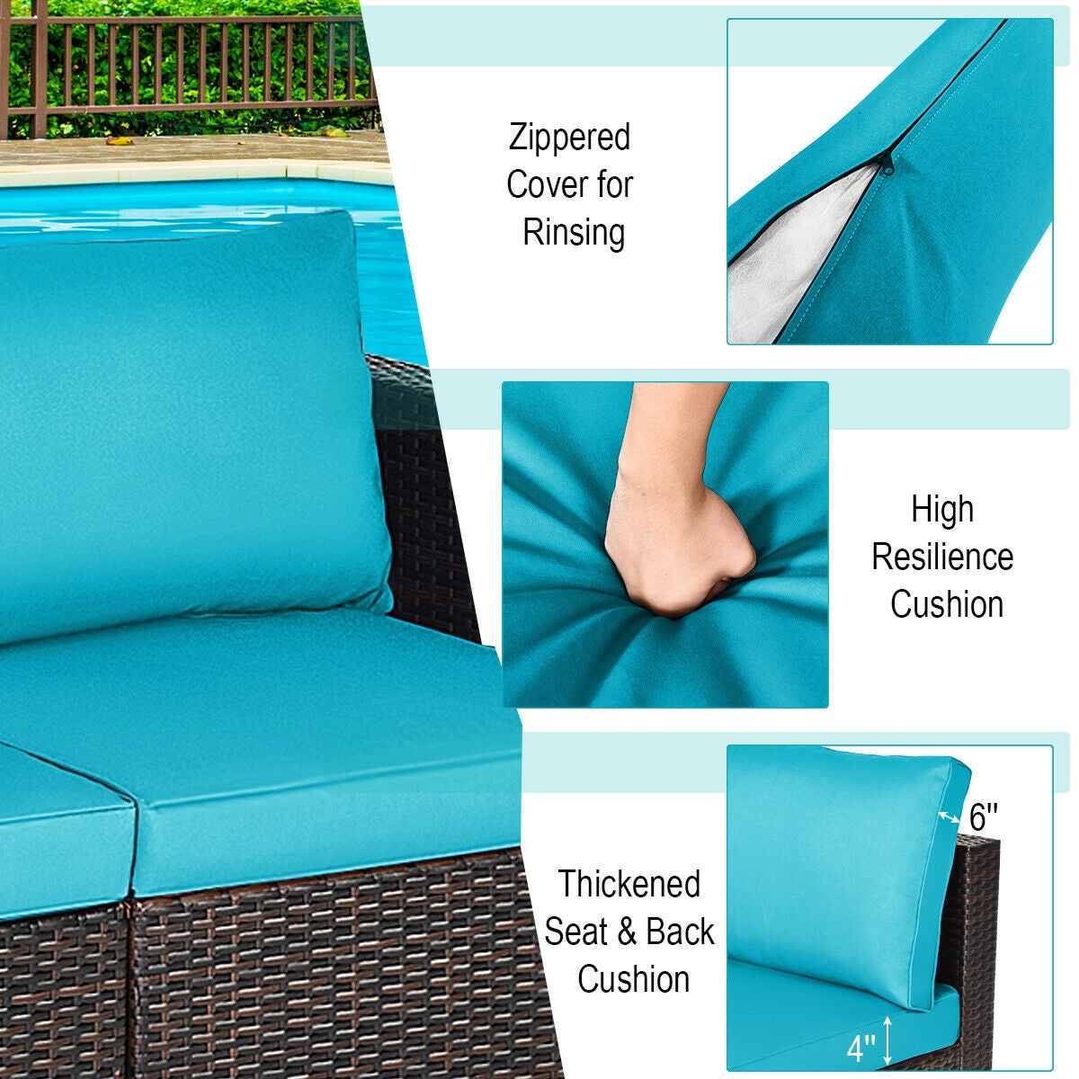2PCS Patio Rattan Sectional Conversation Sofa Set, Blue Outdoor Sectionals at Gallery Canada