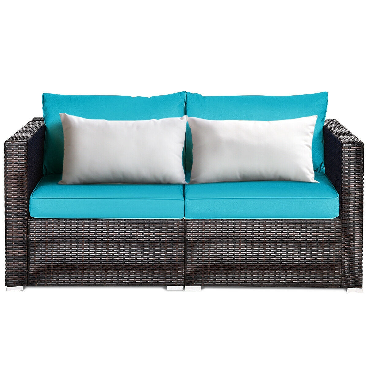 2PCS Patio Rattan Sectional Conversation Sofa Set, Blue Outdoor Sectionals Blue at Gallery Canada