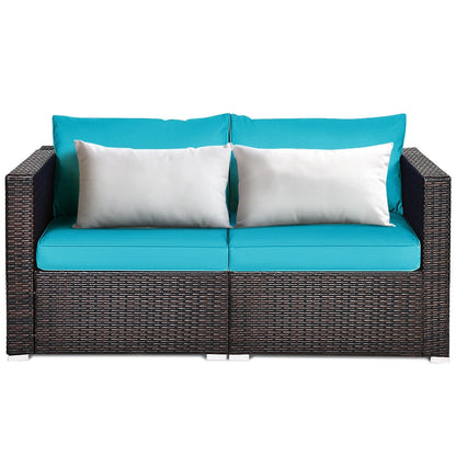 Patio Rattan Sectional Conversation Sofa Set, Blue Outdoor Sectionals at Gallery Canada