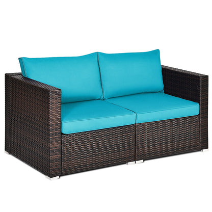 2PCS Patio Rattan Sectional Conversation Sofa Set, Blue Outdoor Sectionals at Gallery Canada