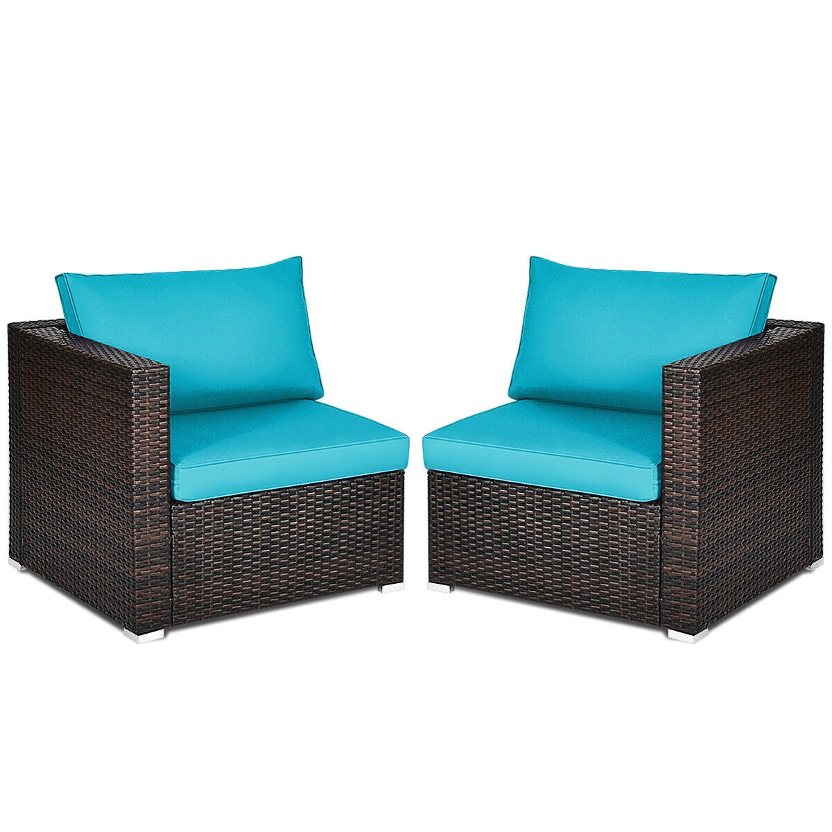 2PCS Patio Rattan Sectional Conversation Sofa Set, Blue Outdoor Sectionals at Gallery Canada