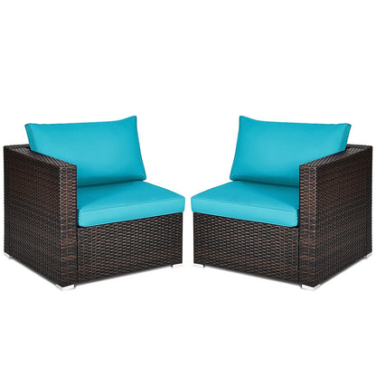 2PCS Patio Rattan Sectional Conversation Sofa Set, Blue Outdoor Sectionals at Gallery Canada