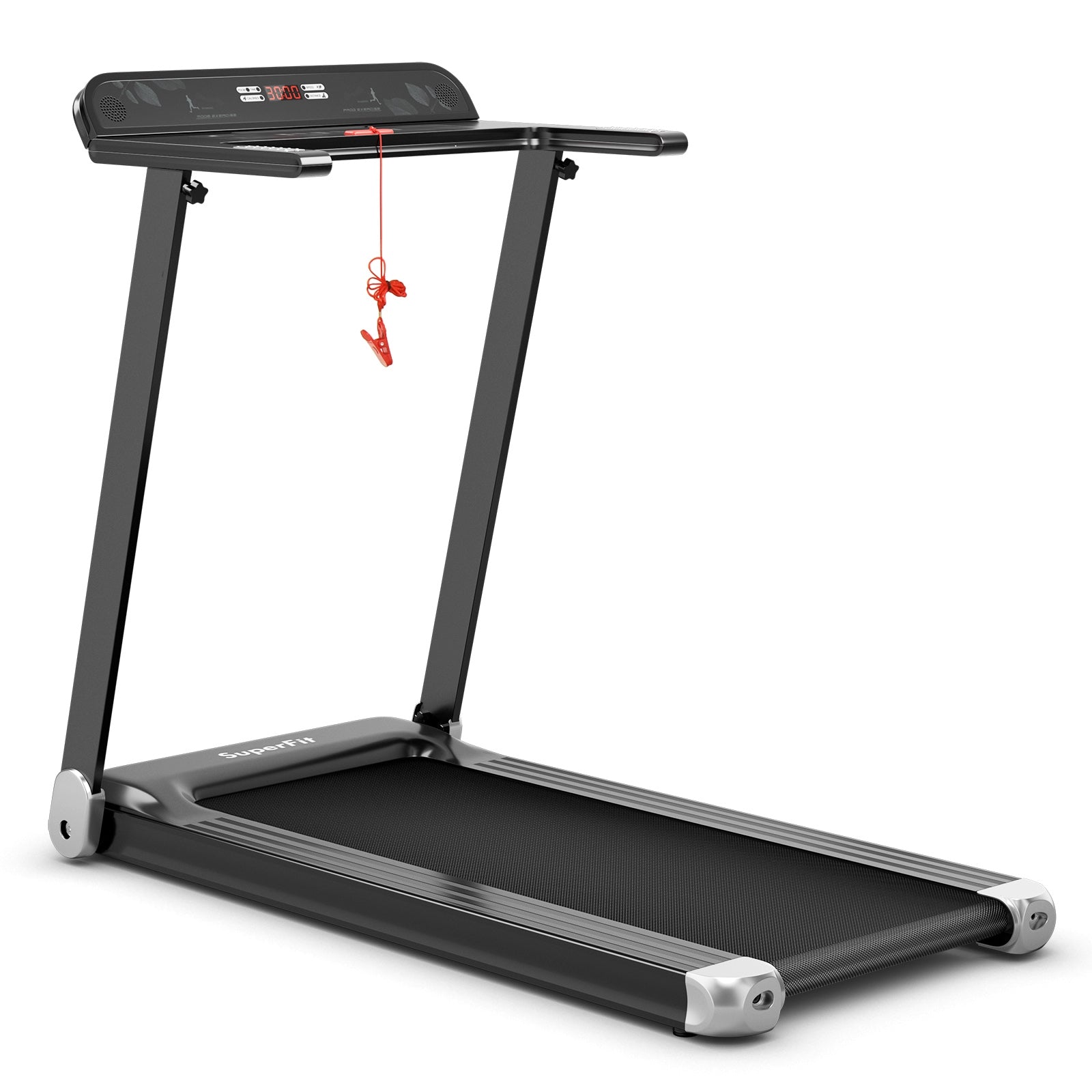 Folding Electric Compact Walking Treadmill, APP Control Speaker, Silver Treadmills Silver at Gallery Canada