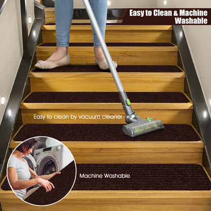 15 Pieces 30 x 8 Inch Slip Resistant Soft Stair Treads Carpet, Brown Rugs at Gallery Canada