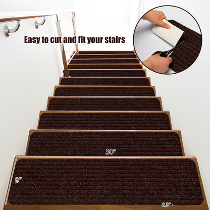 15 Pieces 30 x 8 Inch Slip Resistant Soft Stair Treads Carpet, Brown Rugs at Gallery Canada