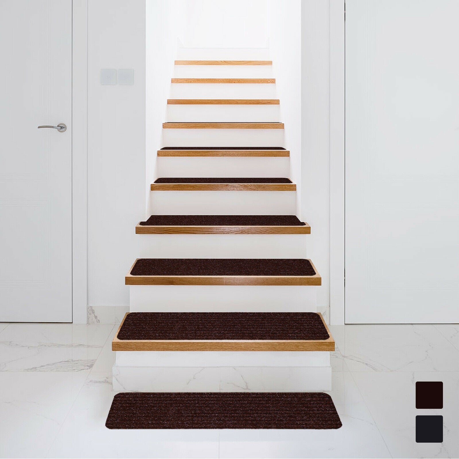 15 Pieces 30 x 8 Inch Slip Resistant Soft Stair Treads Carpet, Brown Rugs Brown at Gallery Canada