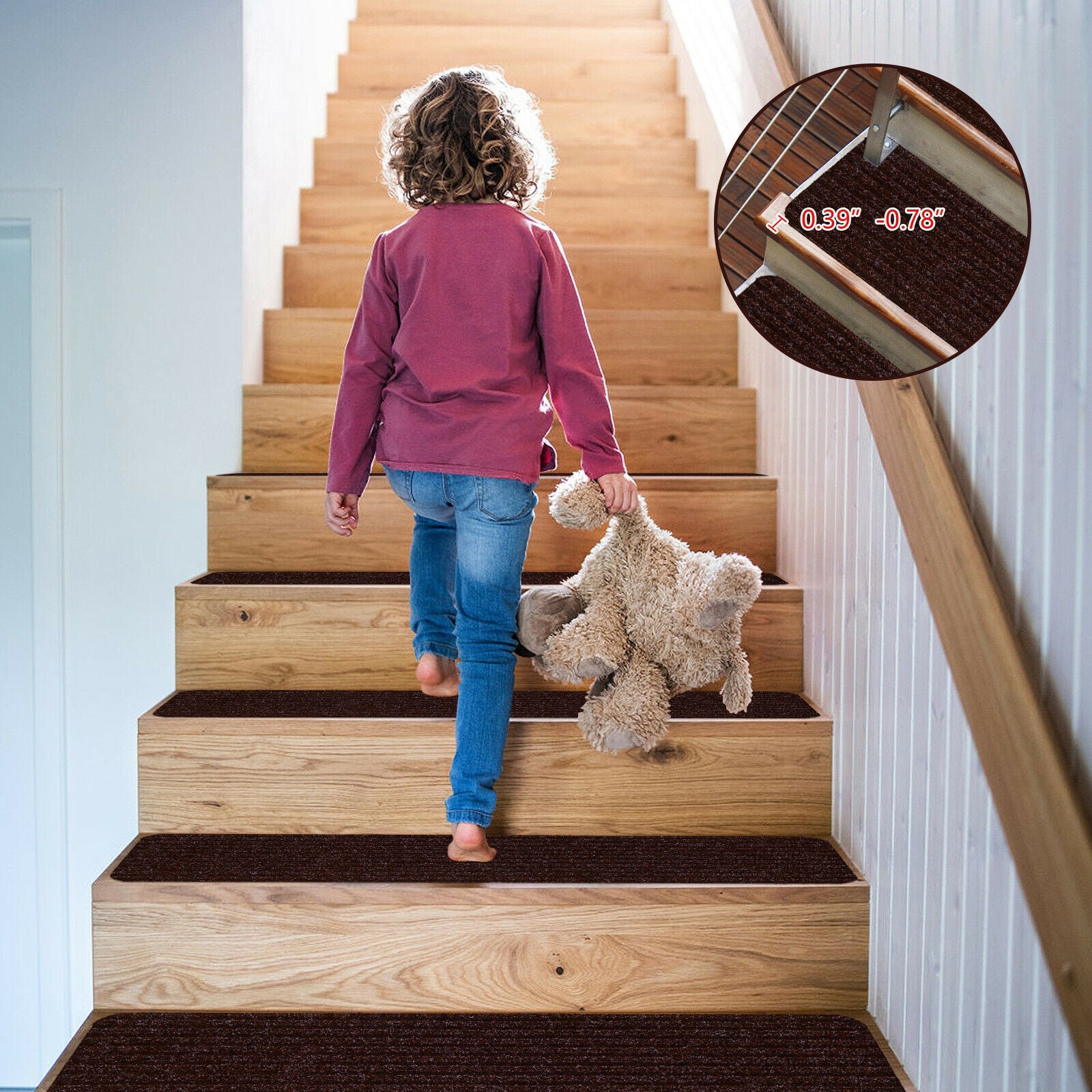 15 Pieces 30 x 8 Inch Slip Resistant Soft Stair Treads Carpet, Brown Rugs at Gallery Canada