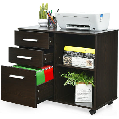 3-Drawer Mobile Lateral File Cabinet Printer Stand, Dark Brown File Cabinets at Gallery Canada