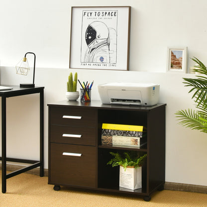 3-Drawer Mobile Lateral File Cabinet Printer Stand, Dark Brown File Cabinets at Gallery Canada