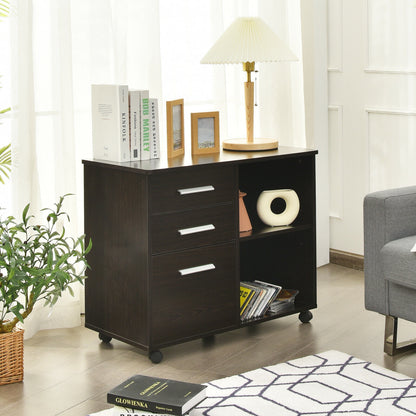 3-Drawer Mobile Lateral File Cabinet Printer Stand, Dark Brown File Cabinets at Gallery Canada