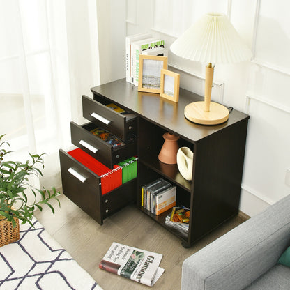 3-Drawer Mobile Lateral File Cabinet Printer Stand, Dark Brown File Cabinets at Gallery Canada