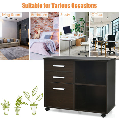 3-Drawer Mobile Lateral File Cabinet Printer Stand, Dark Brown File Cabinets at Gallery Canada