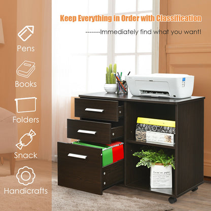 3-Drawer Mobile Lateral File Cabinet Printer Stand, Dark Brown File Cabinets at Gallery Canada