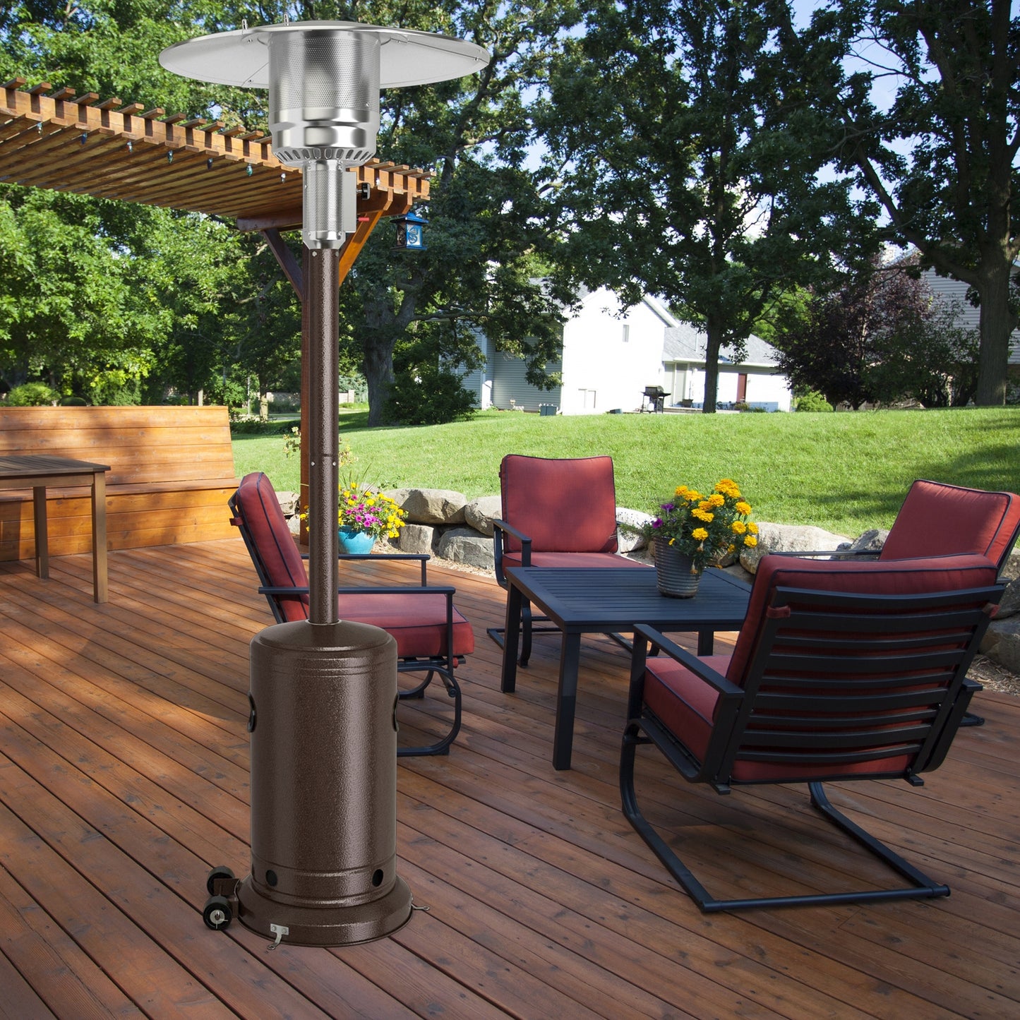 48000 BTU Stainless Steel Propane Patio Heater with Trip over Protection, Bronze Patio Heaters at Gallery Canada