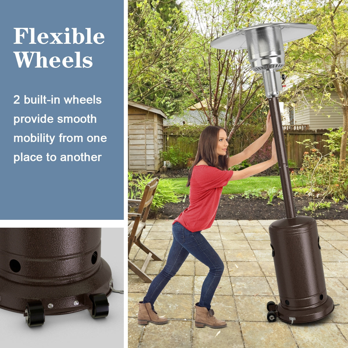 48000 BTU Stainless Steel Propane Patio Heater with Trip over Protection, Bronze Patio Heaters at Gallery Canada